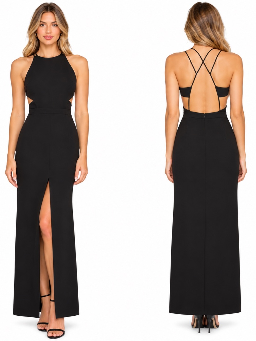NWT Fame And Partners Strappy Back Cutout Maxi Dress Black 6